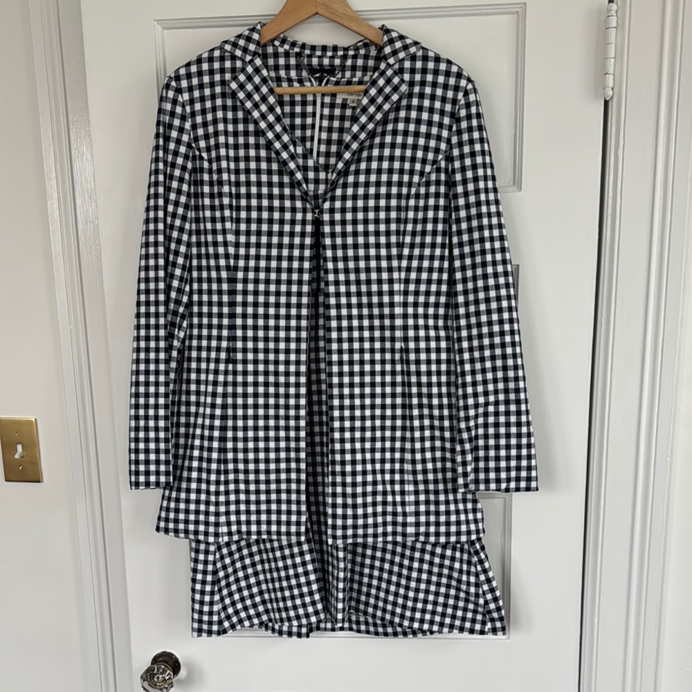 Tyler Boe Navy and White Checkered Gingham Dress and Blazer 8